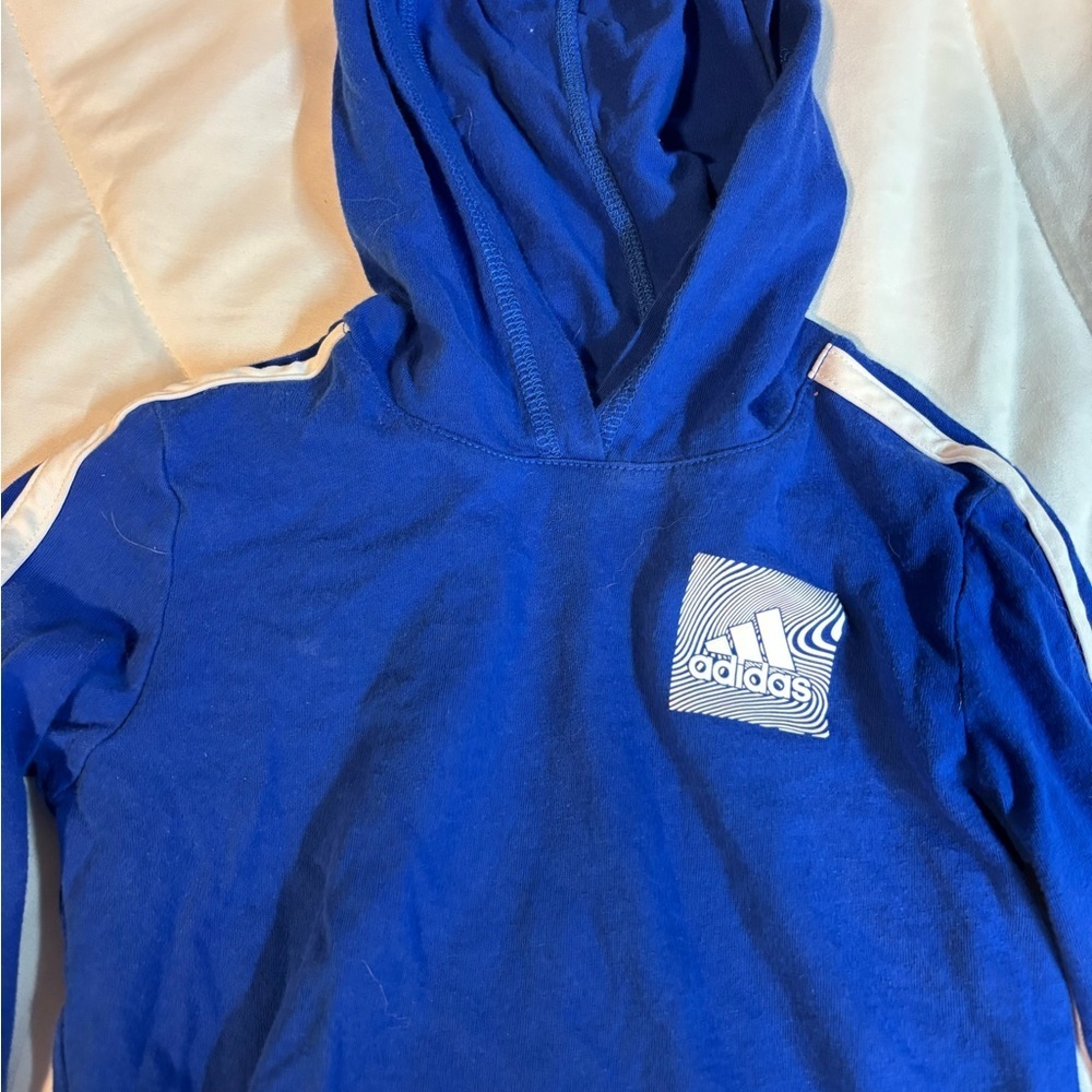 Adidas Kids Royal Blue Hoodie with White Stripes 2T light weight - Picture 2 of 4
